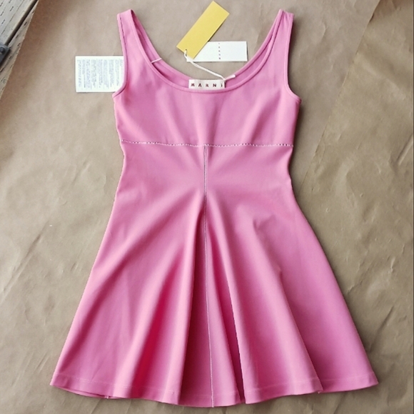 NWT Marni Fit Flare Skater Jersey Pink Candy Dress sz 44 Medium 8 - Picture 1 of 6